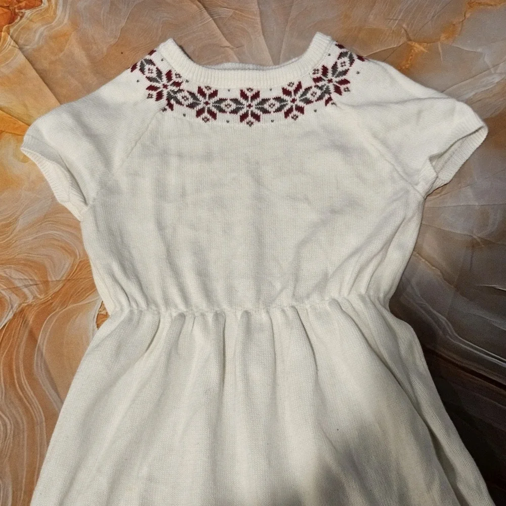 Gymboree Girls Size 5T Fair Isle Sweater Dress Ivory Burgundy Short Sleeve